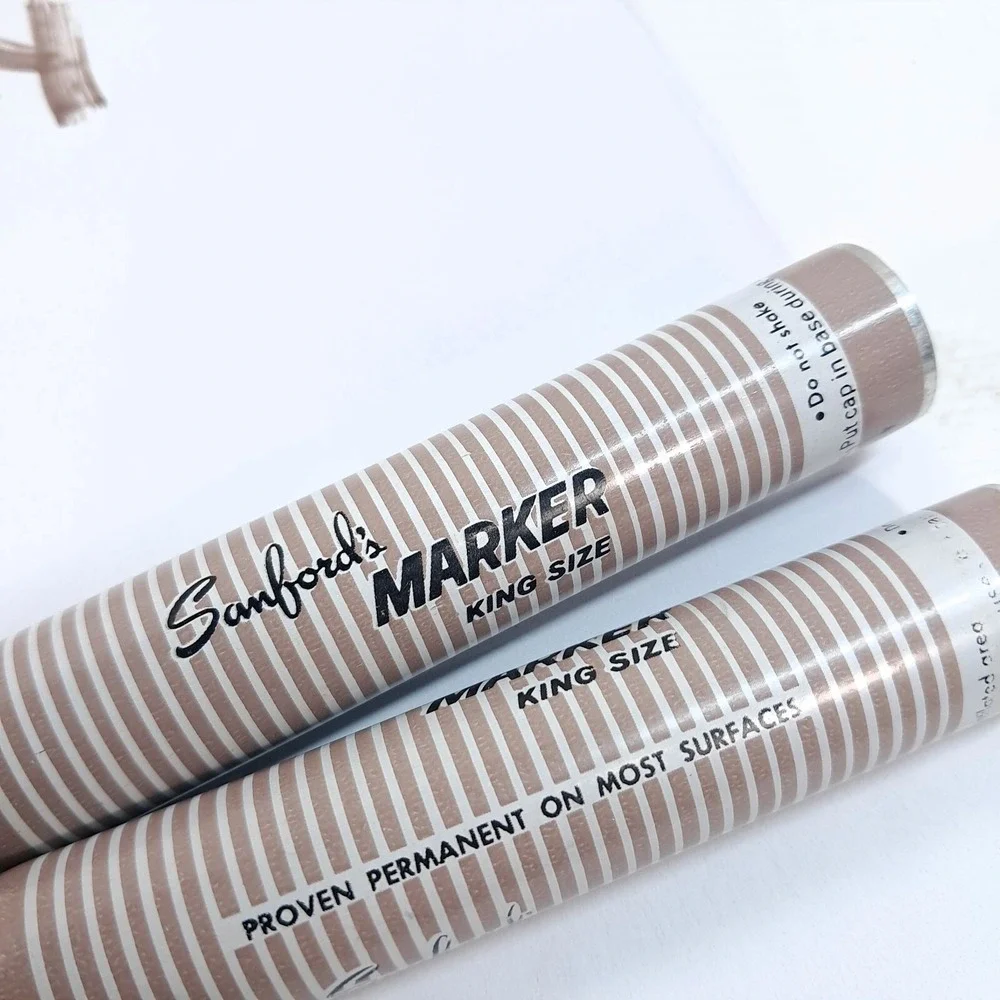 Vintage Sanford's King Size Markers x2 set‎ Black stinky Smelly ink metal WORKS!